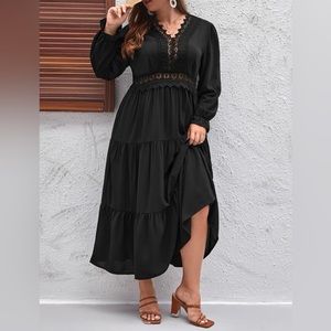 SHEIN Plus Guipure Lace Insert Layered Hem Dress